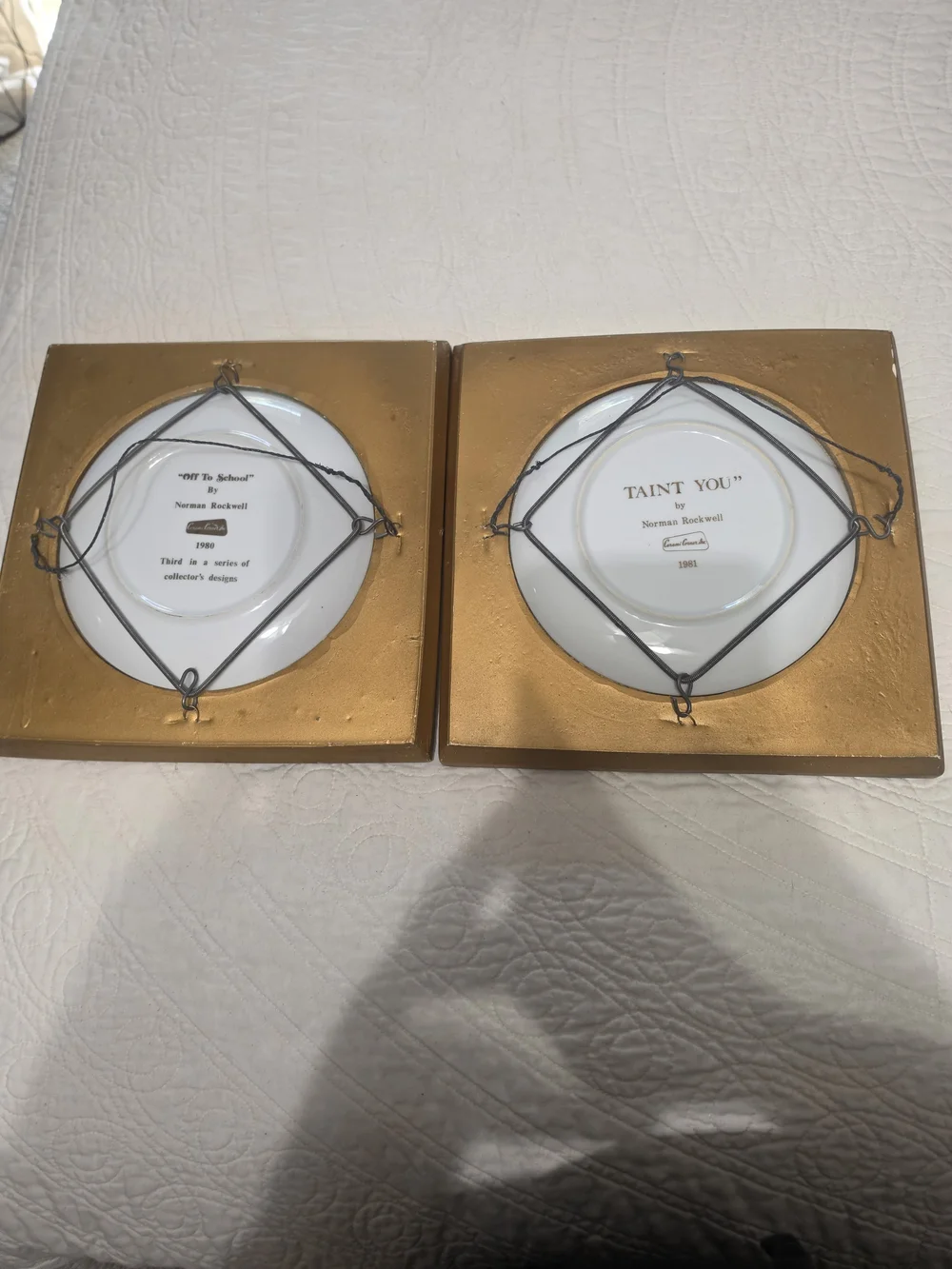 Norman Rockwell Vintage Plates Framed With Gold Plate Holders
